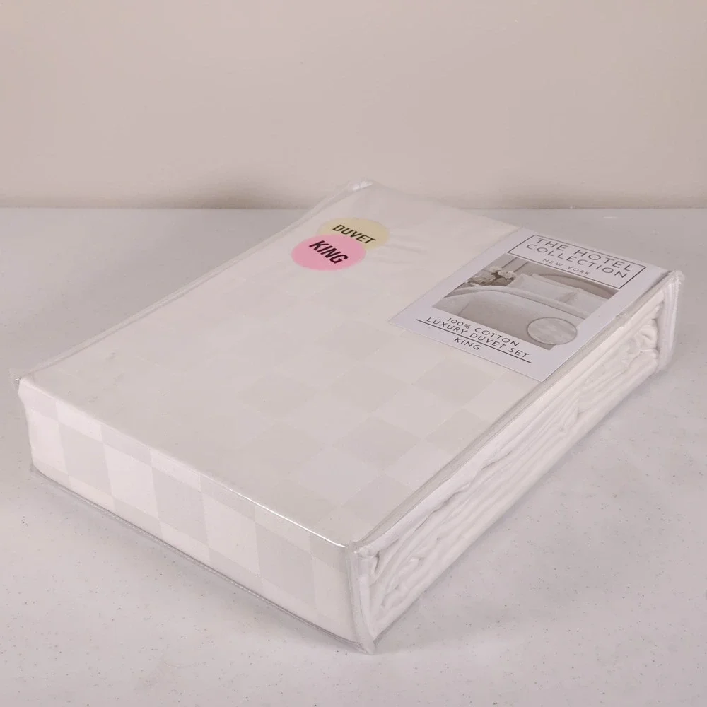 The Hotel Collection King Duvet Cover Set White Block Check New York Luxury